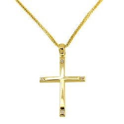 Χρυσός μασίφ σταυρός Κ14 με αλυσίδα